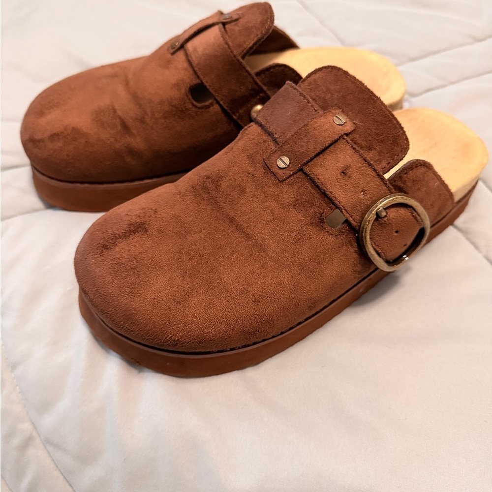 Brown Suede Platform Clogs - image 1